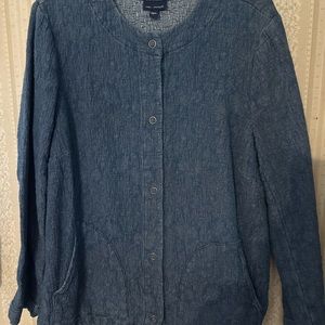 J. Jill Pure Jill Jacket Womens Large Blue Button Up Shacket Indigo Textured